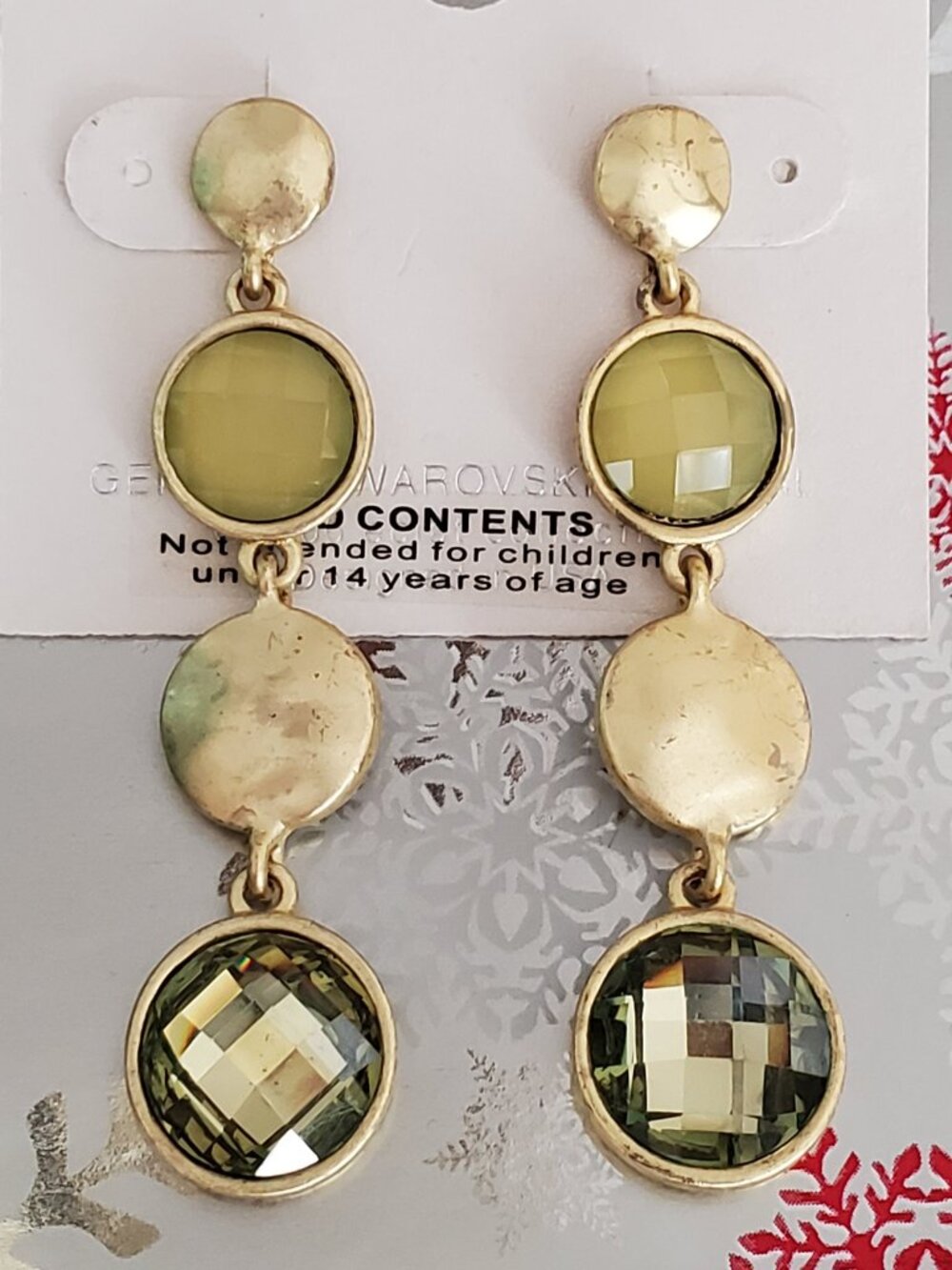 ECLAT Green and Gold Made with Swarovski Crystal Dangle Pierced Earrings